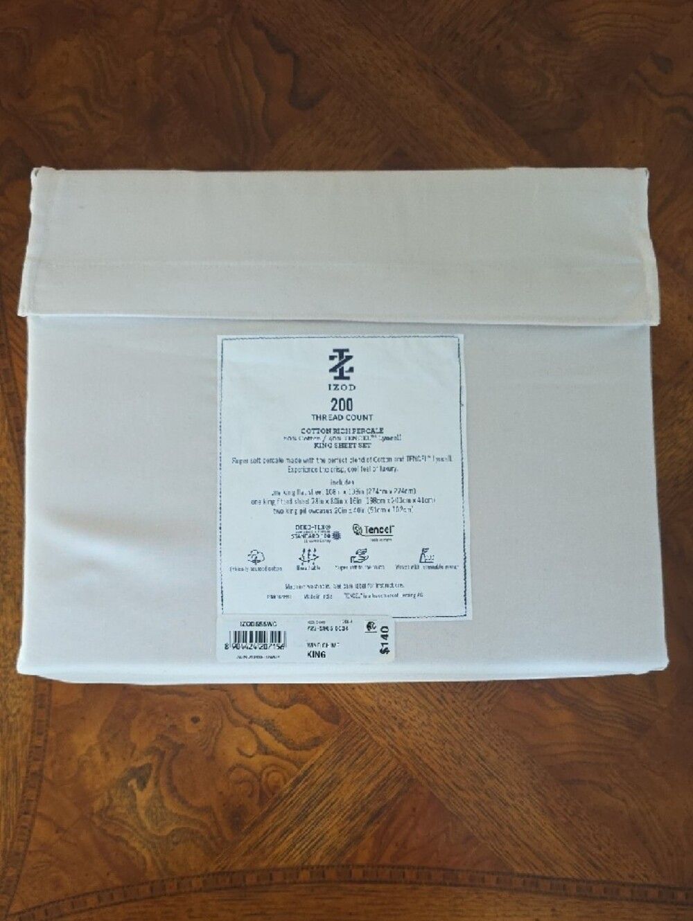 Izod Cream Wind Chime 4-piece King Sheet Set - 200 Thread Count - NEW - Picture 2 of 4
